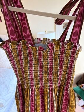 Gorgeous Hill House The Nap Dress in Pink, Mustard & Brown Stripe